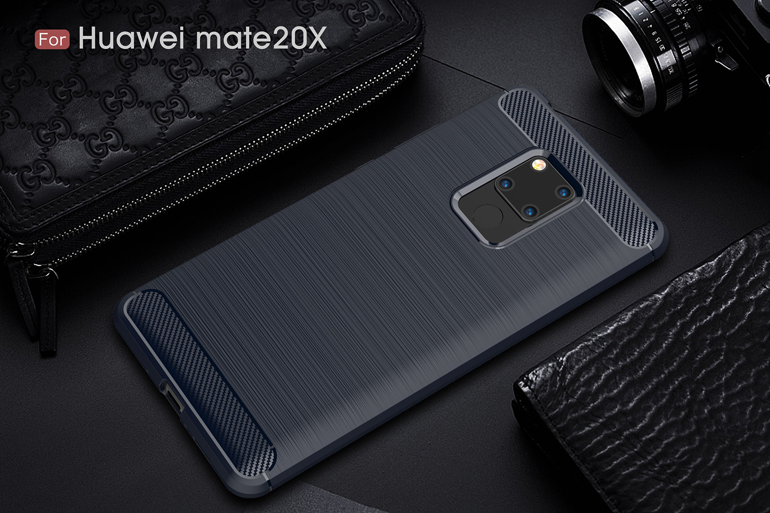 เคส Huawei Mate 20 X #เคสฝาหลัง TPU นิ่มคาร์บอนไฟเบอร์ผิวแบบขัดแปรง