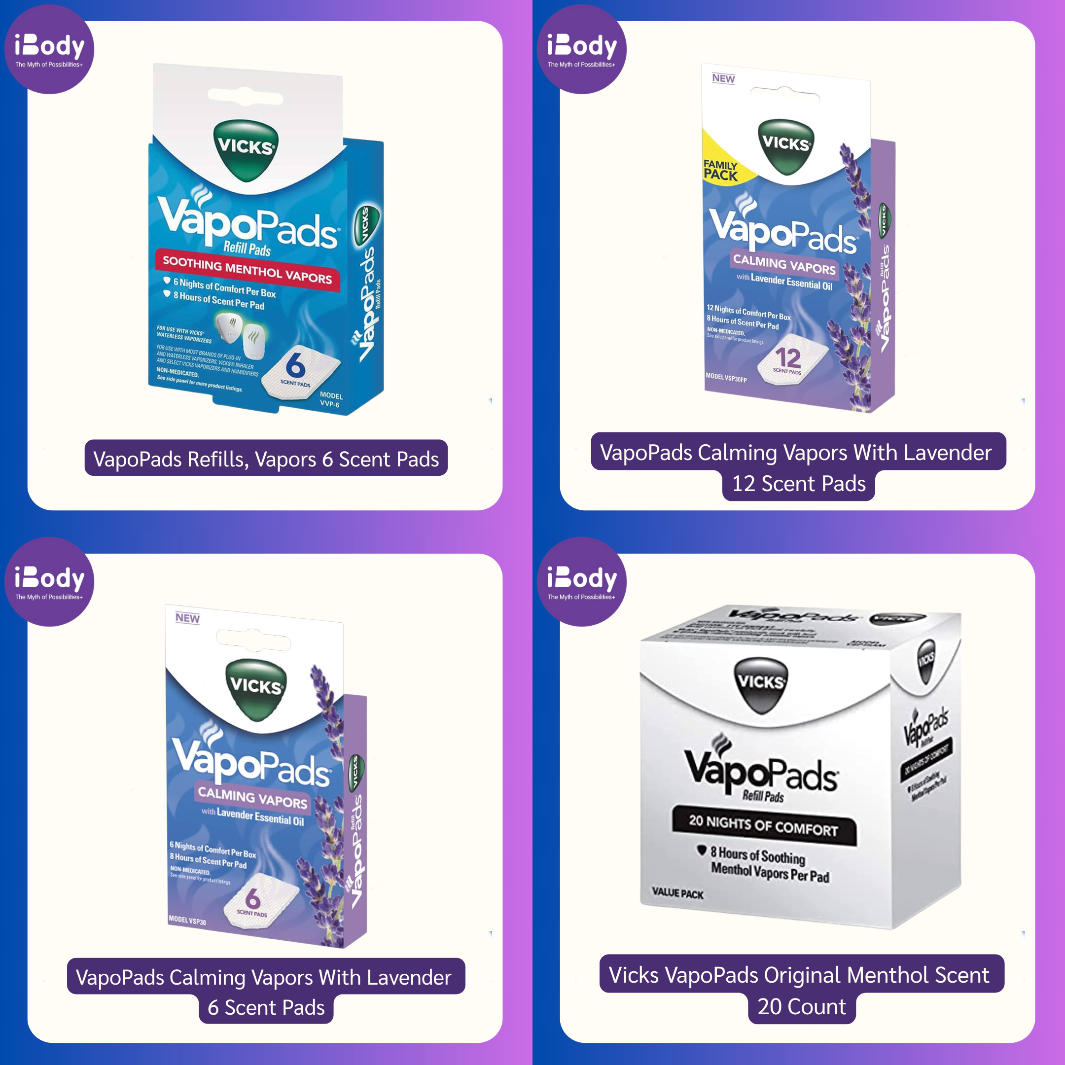 แผ่นรีฟิลวิคส์ สำหรับเครื่องทำไอระเหย VapoPads Refills, Vapors 6,12,20 Scent Pads (Vicks®)