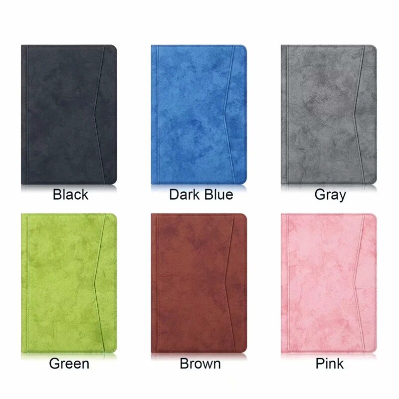Case Samsung Galaxy Tab S6 Lite 10.4 SM-P610 P615 P617 #เคสฝาพับหนัง PU ลายผิวผ้ามีช่องใส่ปากกา with Pencil Holder Stand Business Card Slot Cover