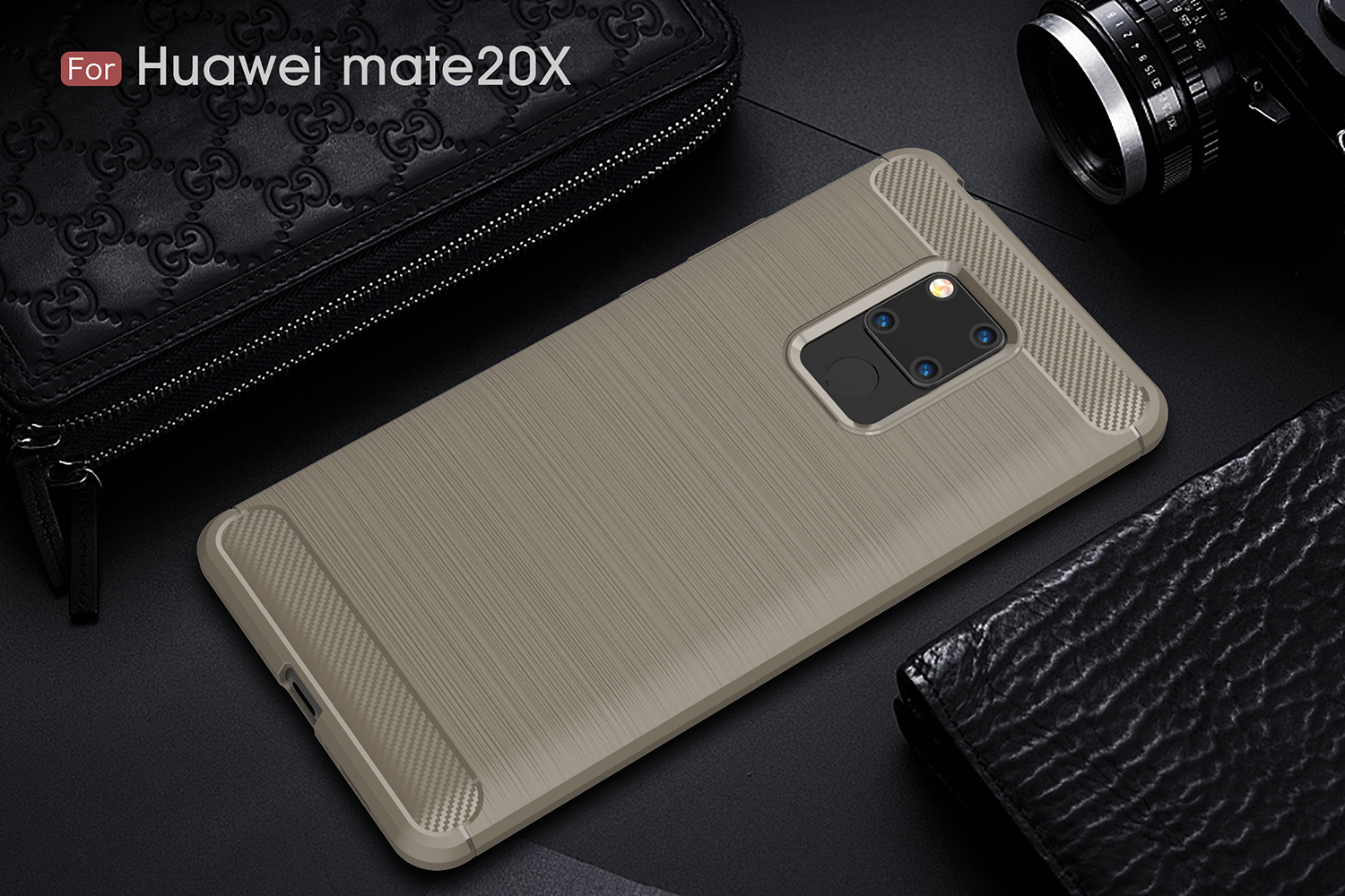 เคส Huawei Mate 20 X #เคสฝาหลัง TPU นิ่มคาร์บอนไฟเบอร์ผิวแบบขัดแปรง