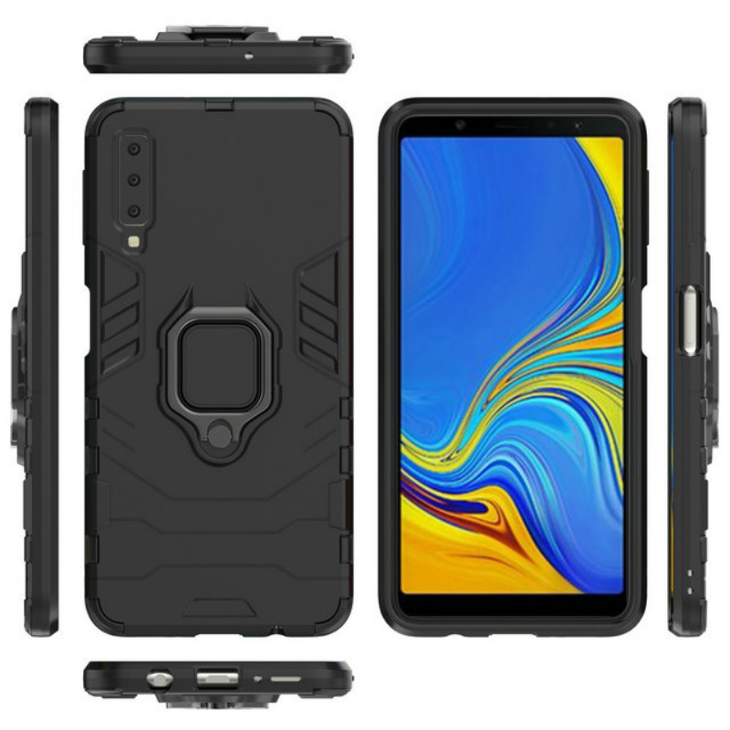 Case Samsung Galaxy A7 (2018) #เคสฝาหลังพลาสติกแข็ง +TPU Hybrid Case มีแหวนสวมนิ้วโลหะ