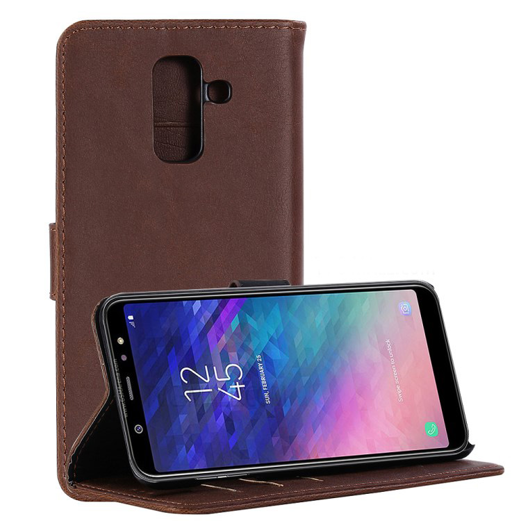 Case Samsung Galaxy A6+ (2018) #เคสฝาพับหนัง PU แบบกระเป๋าสตางค์สไตล์ย้อนยุค