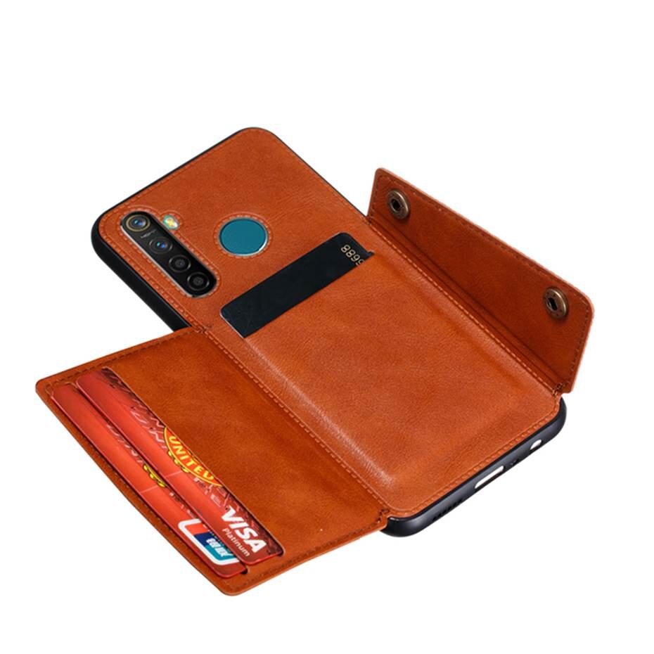 Case realme 5i #เคสฝาหลัง TPU เคลือบหนัง PU มีที่เก็บบัตร PU Leather Coated TPU Card Holder Magnetic Kickstand