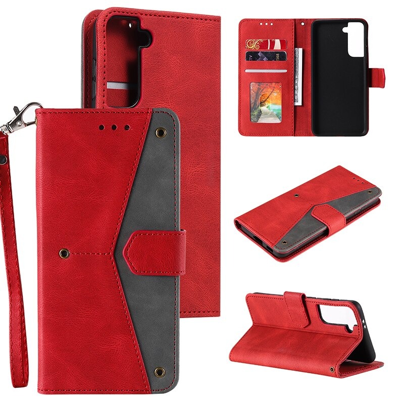 เคส Samsung Galaxy S21 #เคสฝาพับหนัง PU Splicing Stitching Stand Skin-touch Leather