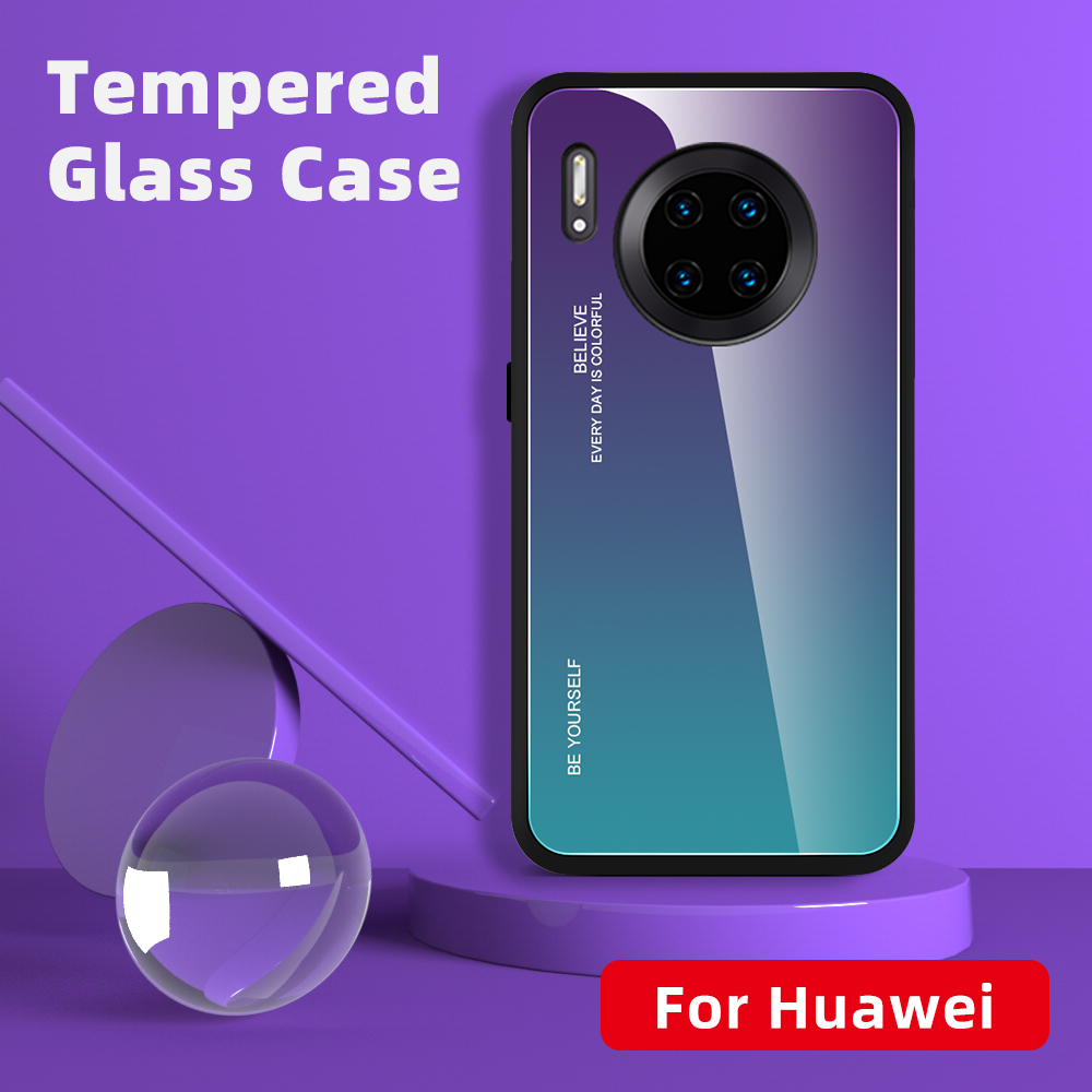 Case Huawei Mate 30 Pro #เคสฝาหลัง Gradient Color Glass + PC + TPU Hybrid Case