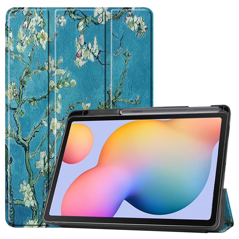 เคส Samsung Galaxy Tab S6 Lite 10.4 SM-P610 P615 P617 #เคสฝาพับหนัง PU พิมพ์ลายมีช่องเก็บปากกา with Pencil Holder Tri-Fold Stand Cover Leather Smart Case