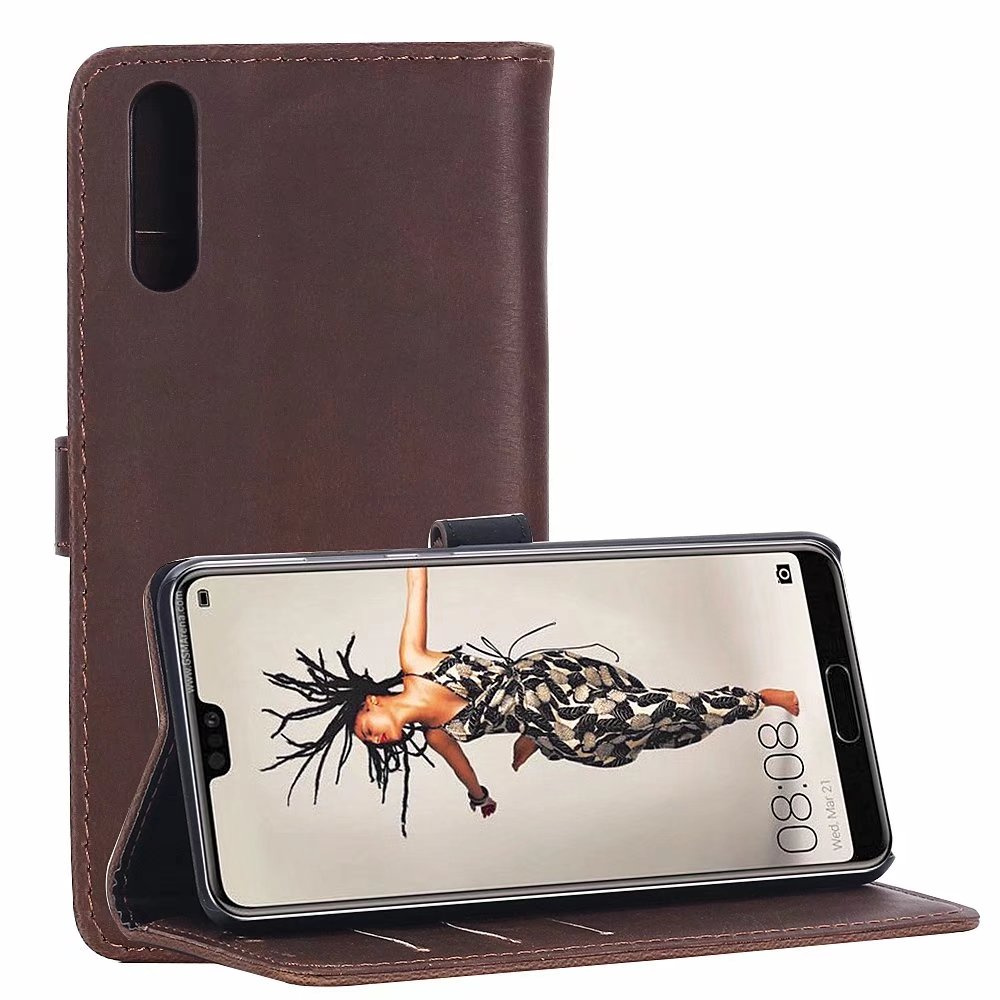 Case Huawei P20 #เคสฝาพับ Crazy Horse Texture Retro Style เคสคุณภาพดี