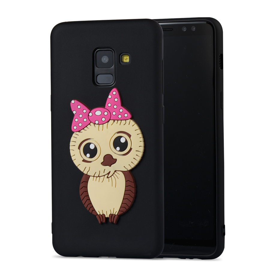 เคส Samsung Galaxy A8 (2018) #เคสฝาหลังนิ่มลายนกฮูกติดโบ 3D น่ารัก Lovely 3D Owl with Bowknot Pattern