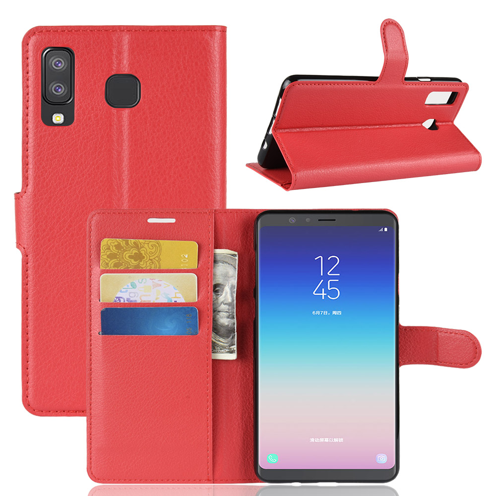 Case Samsung Galaxy A8 Star #เคสฝาพับสไตล์กระเป๋าสตางค์หนัง PU ผิวลิ้นจี่