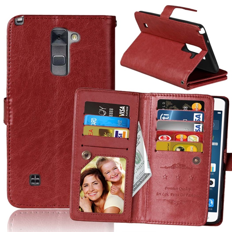 เคส LG Stylus 2 ฝาพับแบบกระเป๋าสตางค์หนัง PU ผิวหนังม้า Crazy Horse มีช่องเสียบการ์ด 9 ใบ