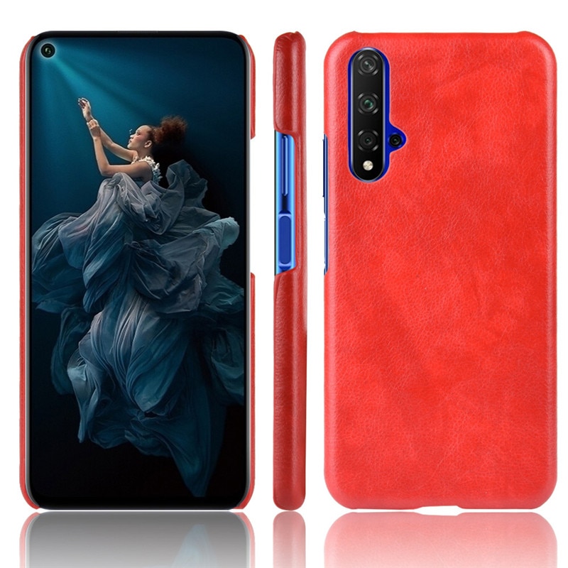 เคส Huawei Nova 5T #เคสฝาหลังพลาสติกแข็งเคลือบหนัง PU ลายผิวลิ้นจี่ Litchi Skin Leather Coated