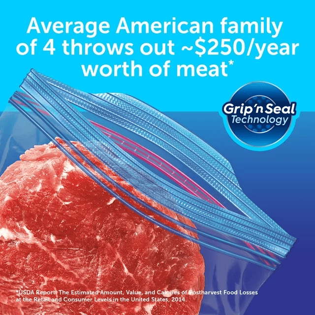 Ziploc® Freezer Bag Pint 20 Count Grip'n Seal ถุงเก็บอาหาร ถุงอเนกประสงค์