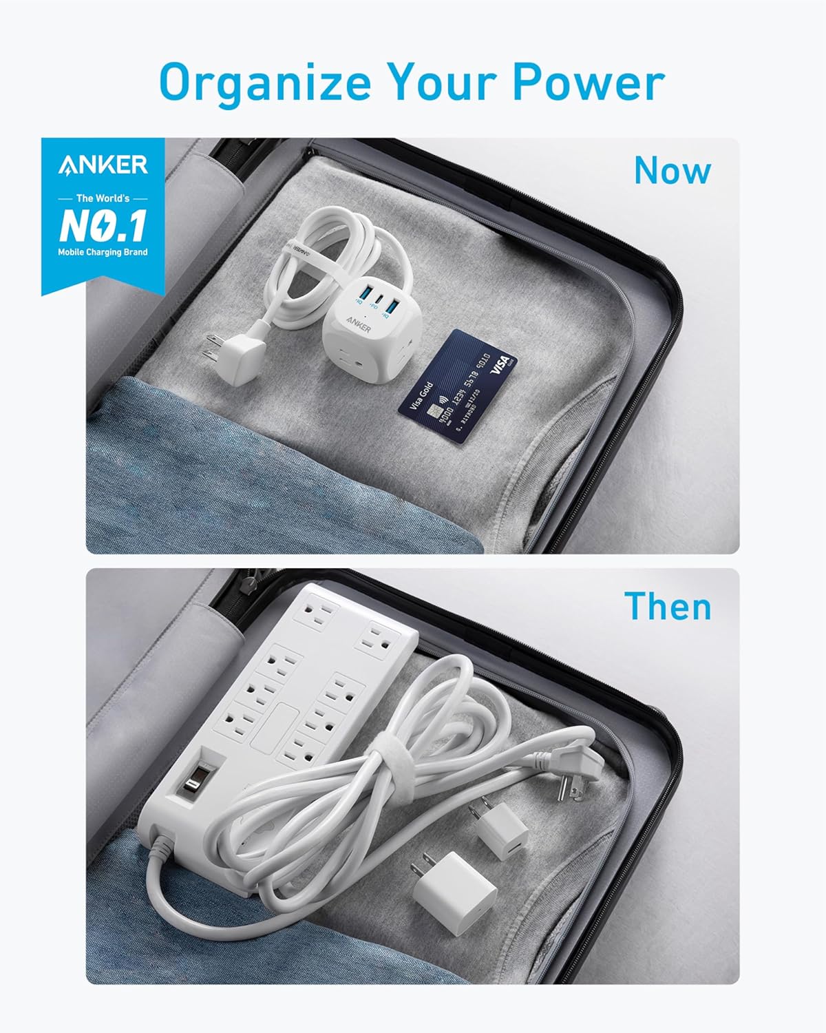 Anker® 321 Power Strip with 3 Outlets & USB Charging 5 ft Extension Cord Model: 9135 แองเคอร์ อะแดปเตอร์ รางปลั๊กไฟ