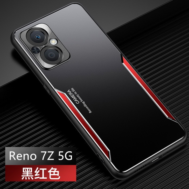 Case OPPO Reno 7z 5G #เคสฝาหลังไฮบริด Metal +TPU Shockproof metal back plate Phone Back Cover