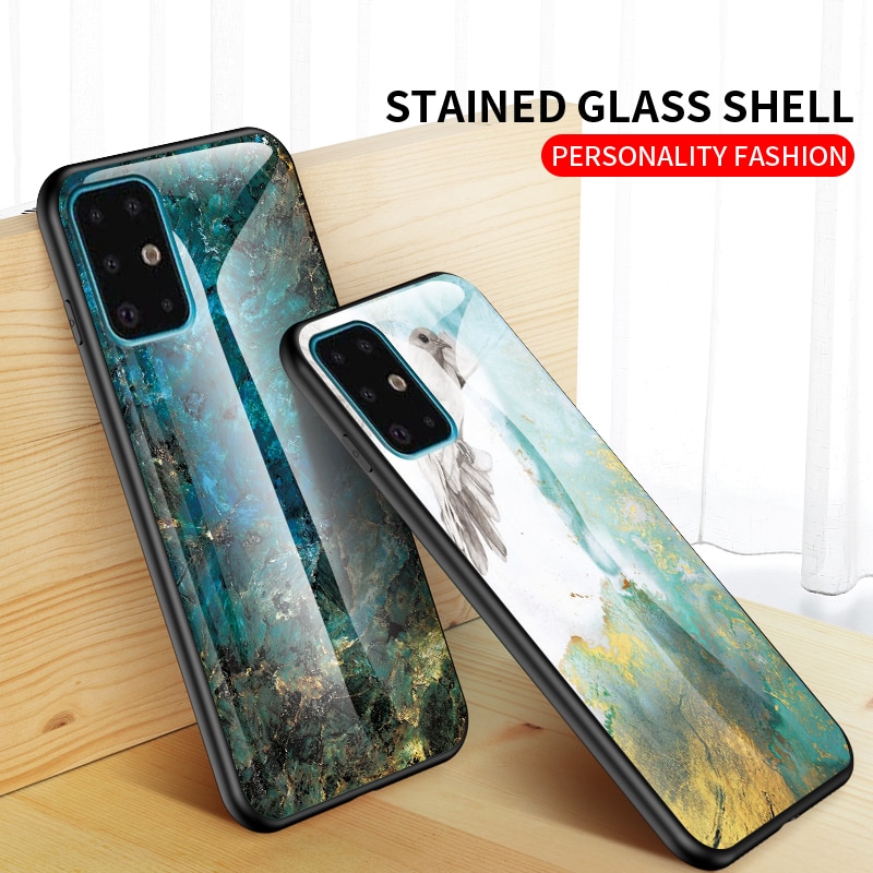 Case Samsung Galaxy A51 #เคสฝาหลัง Gradient Color ลายหินอ่อน Glass + PC + TPU Hybrid Case
