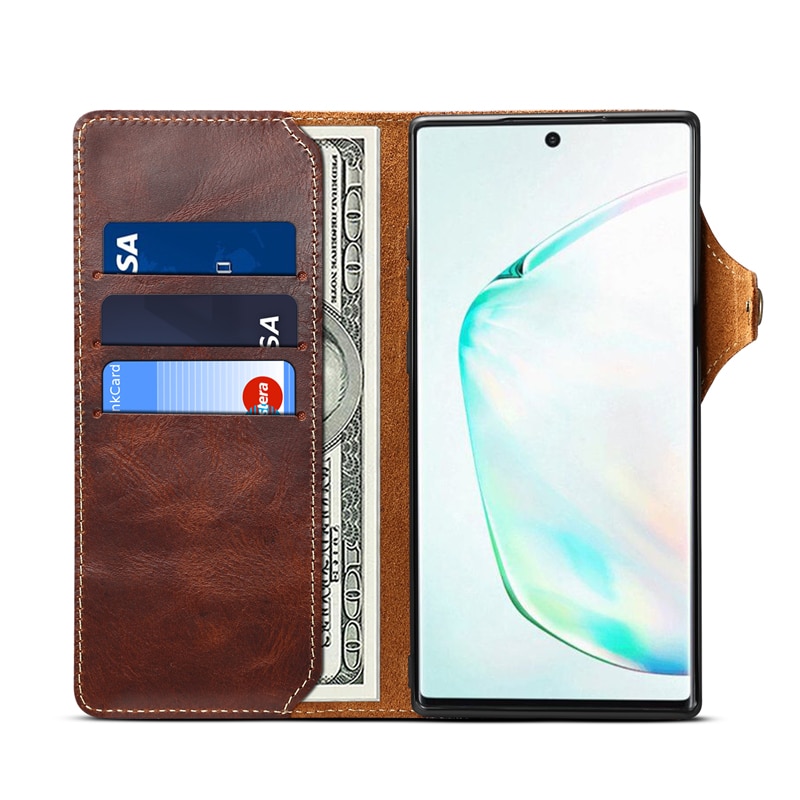 Case Samsung Galaxy Note 10+ #เคสฝาพับหนังแท้พร้อมสายคล้อง Genuine Wallet Leather Phone Cover with Lanyard