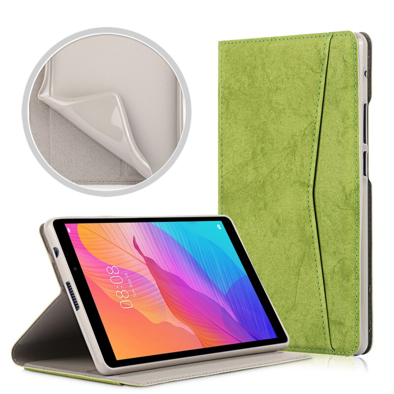 Case Huawei MatePad T8 8 นิ้ว #เคสฝาพับหนัง PU ลายผิวผ้า Soft Silicone Case Adjustable Stand Business Card Slot Cover