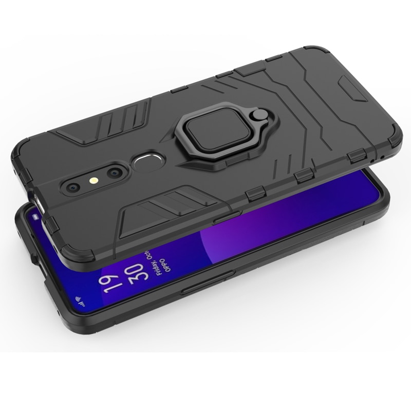 Case OPPO F11 Pro #เคสฝาหลังพลาสติกแข็ง +TPU Hybrid Case มีแหวนสวมนิ้วโลหะ