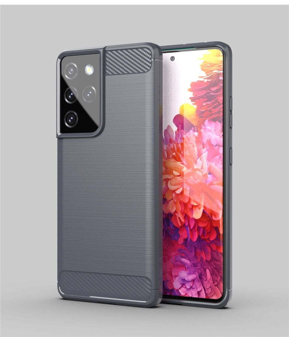 เคส Galaxy S21 Ultra 5G #เคสคาร์บอนไฟเบอร์ ผิวขัดแปรง Brushered TPU Back Case