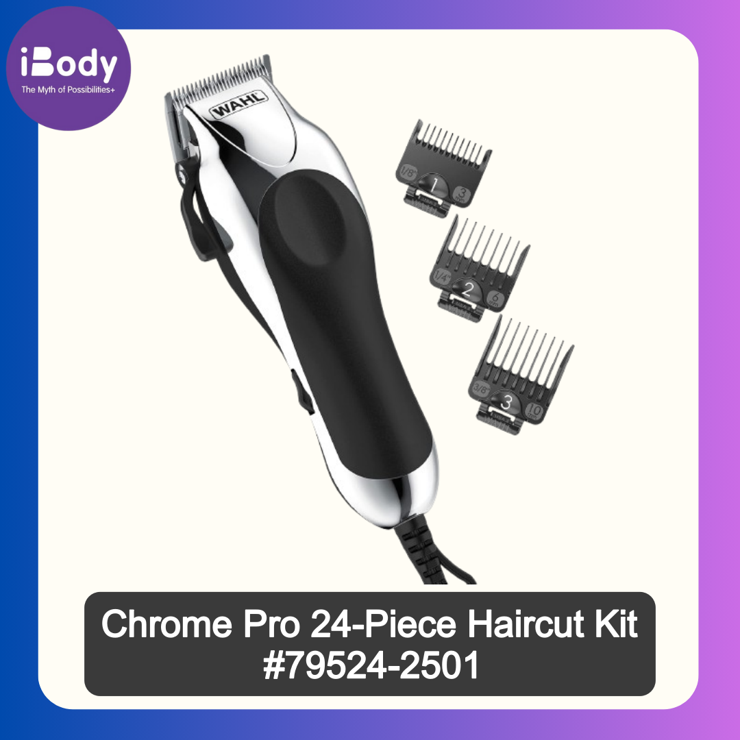 (Wahl) Chrome Pro 24-Piece Haircut Kit #79524-2501 ปัตตาเลี่ยน ชุดตัดผมสมบูรณ์แบบสำหรับผู้ชาย อุปกรณ์เสริมพิเศษ 24 ชิ้น