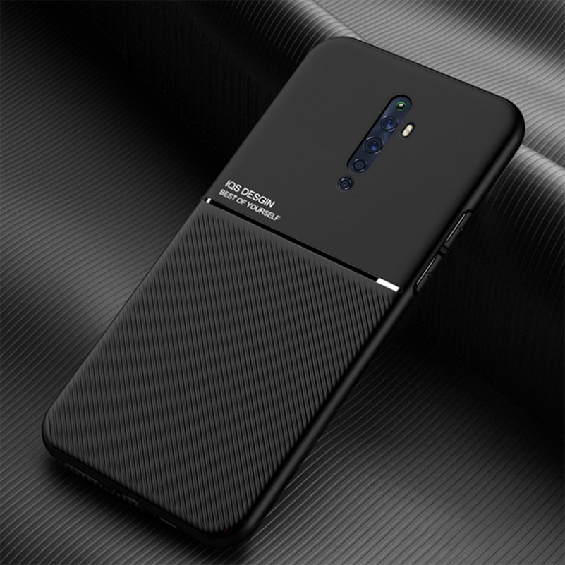 เคส OPPO Reno 2F #เคสแบบฝาหลัง TPU เคลือบหนัง PU สไตล์ธุรกิจที่เรียบง่ายมีแผ่นเหล็กในตัว Minimalist Business Style Leather Coated TPU Built-in metal magnetic plate
