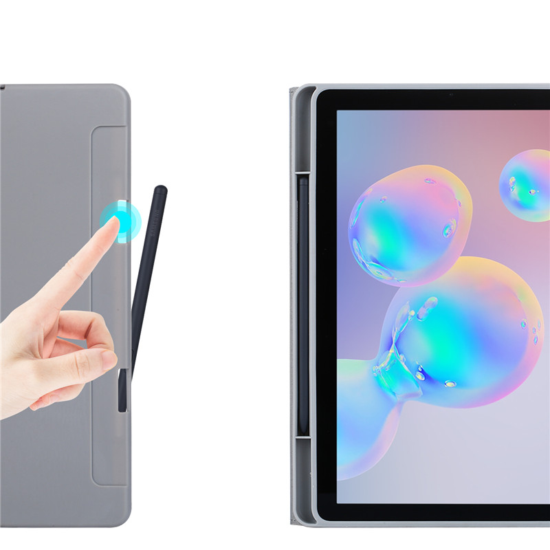 Case Samsung Galaxy Tab S6 Lite 10.4 SM-P610 P615 P617 #เคสฝาพับหนัง PU ลายผิวผ้ามีช่องใส่ปากกา with Pencil Holder Stand Business Card Slot Cover