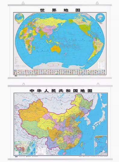 แผนที่ประเทศจีนและแผนที่โลก 中国地图世界挂图 China Country Map & World Map (ซื้อ 1 แผ่น ได้ 2 แผ่น)
