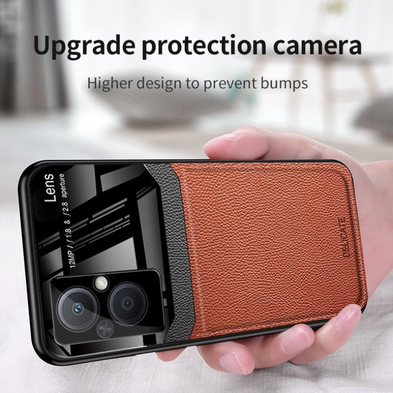 เคส OPPO Reno 7z 5G #เคสฝาหลังไฮบริด PU +TPU + glass สีทูโทน Shockproof Leather Mirror Glass Silicone Phone Back Cover