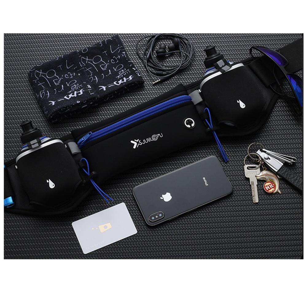 กระเป๋าคาดเอววิ่งออกกำลังกายใส่ขวดน้ำ 2 ขวด ติด BIB มีช่องเสียบหูฟัง (แถมฟรีขวดน้ำ 2 ขวดขนาด 175ML) (A27)