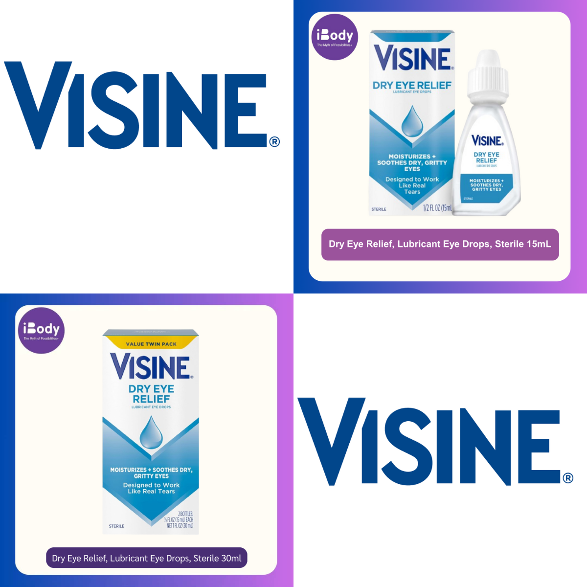 บรรเทาอาการแสบร้อน ตาแห้ง และระคายเคืองตา Dry Eye Relief, Lubricant Eye Drops, Sterile 15mL,30mL (Visine®)