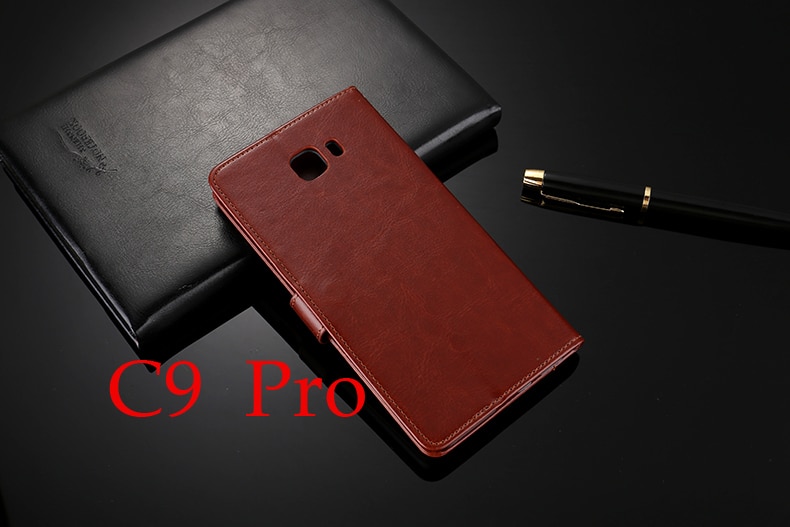 Case Samsung Galaxy C9 Pro #เคสฝาพับแบบกระเป๋าสตางค์หนัง PU ผิวหนังม้า Crazy Horse