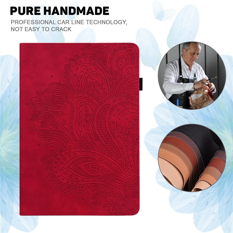 เคส Samsung Galaxy Tab S6 Lite 10.4 SM-P610 P615 P617 #เคสแบบฝาพับหนัง PU พิมพ์ลาย 3D Flower Embossed Tablet Flip Stand Soft TPU Back