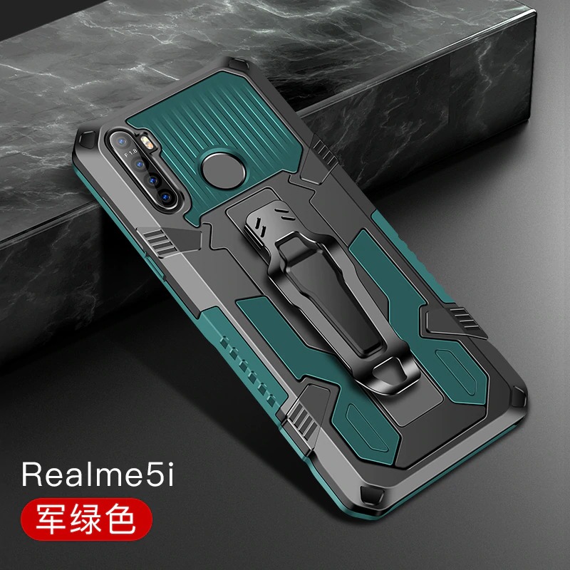 เคส realme 5i #เคสฝาหลังกันกระแทกมีคลิบหนีบ ไฮบริด พลาสติก+TPU Heavy Duty Rugged Hybrid