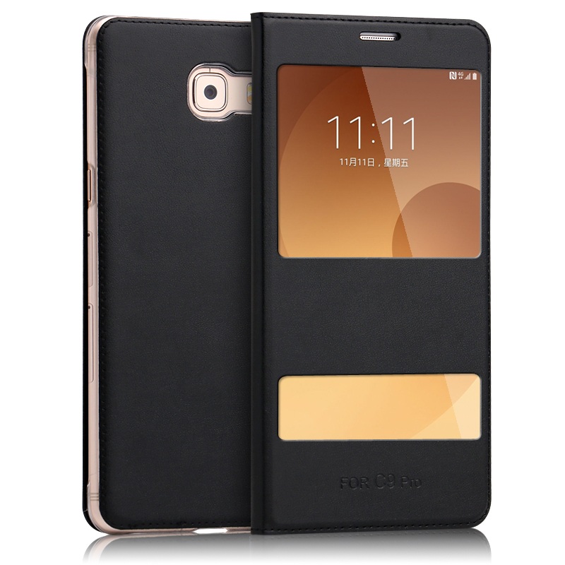 เคส Samsung Galaxy C9 Pro #เคสฝาพับ 2 ช่องวิว Double Window Leather #เคสคุณภาพดีราคาถูก