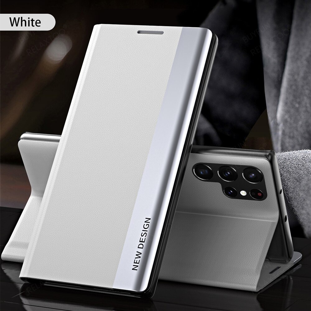 เคส Samsung Galaxy S22+ 5G #เคสฝาพับผิวเคลือบหนัง PU ปิดแม่เหล็ก Bracket Flip Cover Leather Magnetic (สินค้าตัวอย่างสินค้าจริงตรงตามรุ่น)