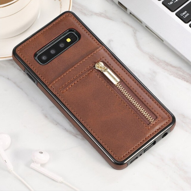 Case Samsung Galaxy S10 #เคสฝาหลังมีช่องใส่บัตรและช่องซิปหนัง PU + เคส TPU