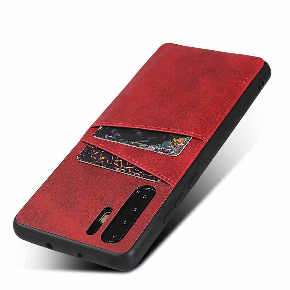เคส Huawei P30 #เคสฝาหลังผิวเคลือบหนัง PU มีช่องเสียบการ์ดคู่ Dual Card Slots PU Leather Coated Hard PC Cover