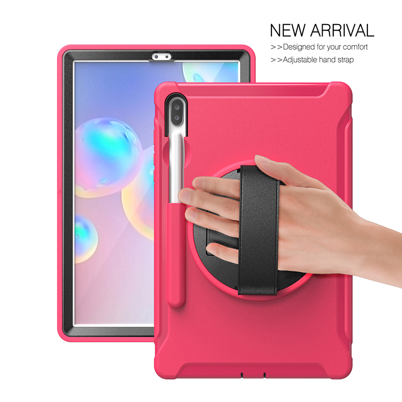 เคส Samsung Galaxy Tab S6 SM-T860 SM-T865 #เคสฝาหลังพลาสติกมีขาตั้งหมุนได้ 360° Swivel Kickstand PC + TPU Tablet Combo Shell with Hand Strap มีสายรัดมือ