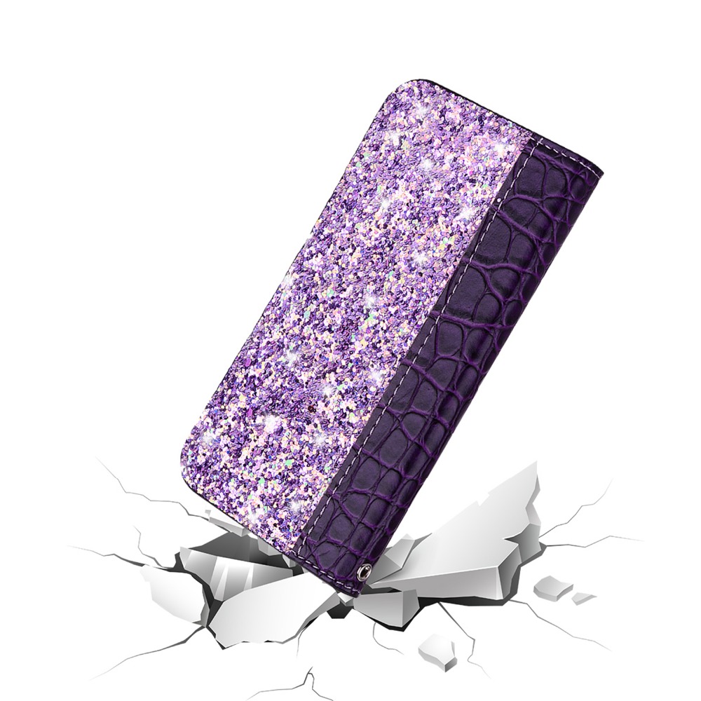 Case Samsung Galaxy Note 10 #เคสฝาพับหนัง PU ลายหนังจระเข้ Crocquile Texture Glittery Sequins Splicing มีช่องใส่การ์ด