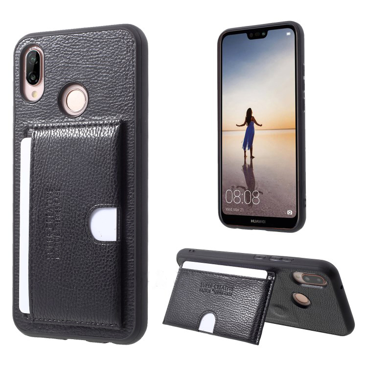 เคส Huawei P20 Lite / Nova 3e #เคสฝาหลัง TPU เคลือบหนัง PU Leather Coated TPU Kickstand Card Holder