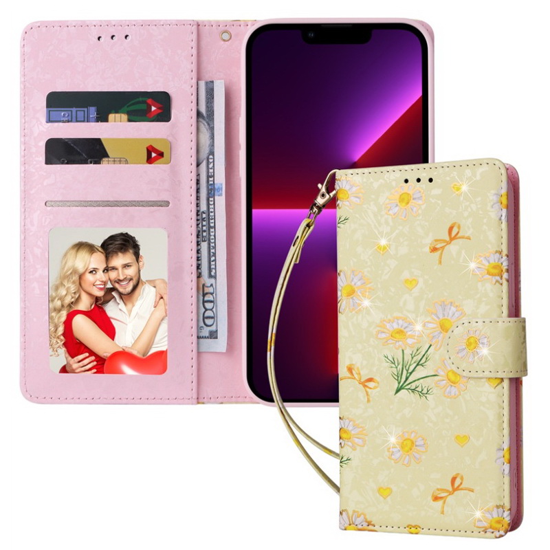เคส iphone 15 pro max #เคสฝาพับหนัง PU ลายดอกไม้สวยๆ มีช่องใส่บัตร