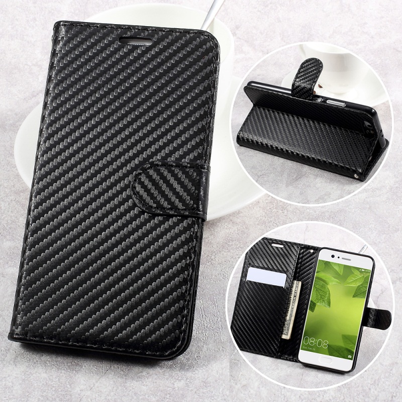 Case Huawei P10 Plus #เคสหนังคาร์บอนไฟเบอร์ ฝาพับมีช่องใส่นามบัตร