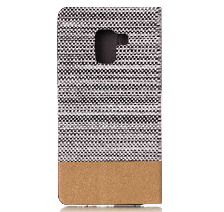 เคส Samsung Galaxy A8+(2018) #เคสฝาพับหนัง PU Canvas Leather Coated PC Case #เคสคุณภาพดีราคาถูก