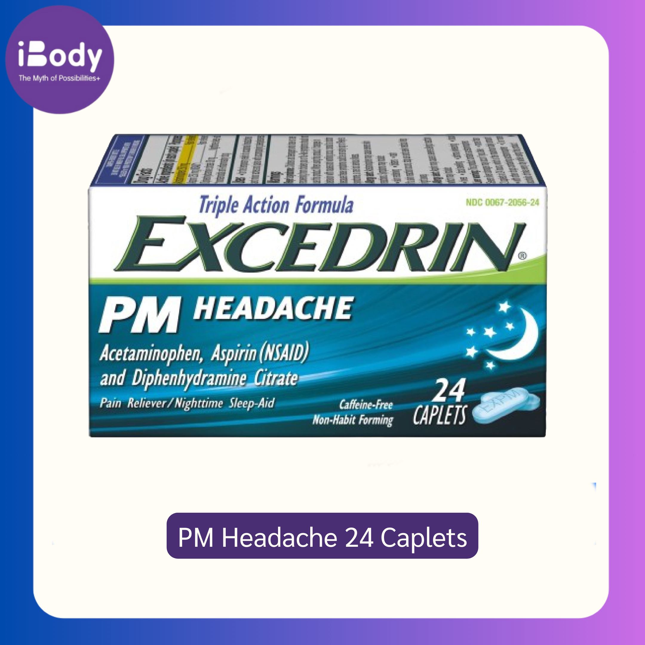 80% Sale!!! EXP.05/2025 Excedrin® PM Headache 24 /or 100 Caplets บรรเทาอาการปวดหัวตอนกลางคืน ปราศจากคาเฟอิน สำเนา