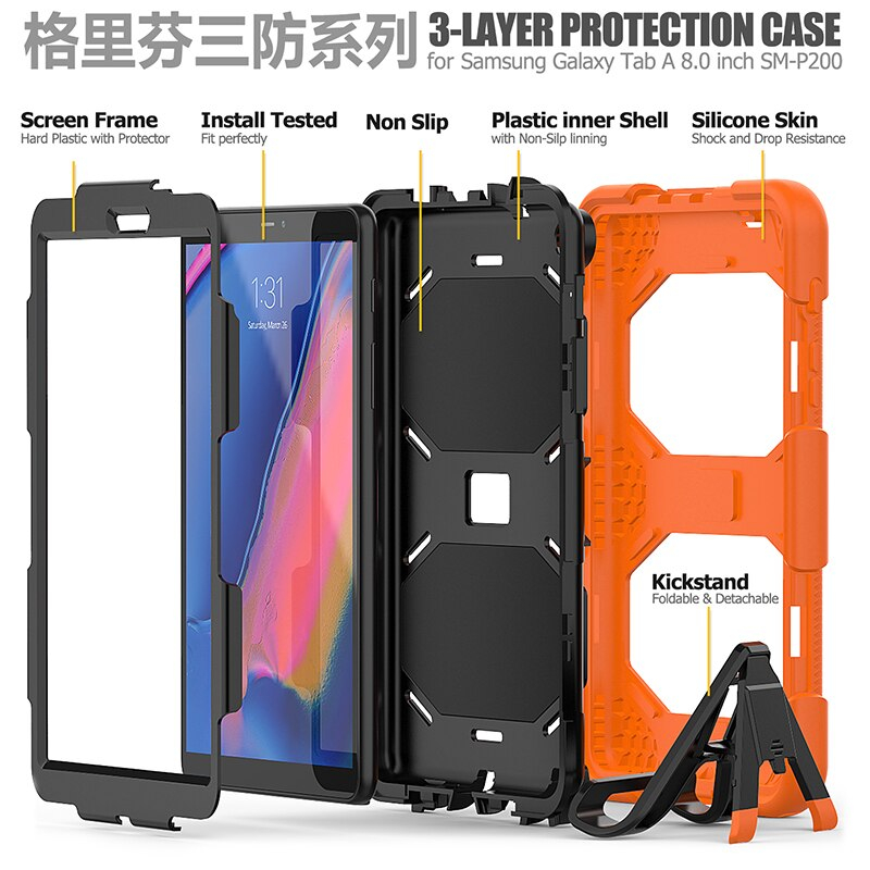 Case Samsung Galaxy Tab A 8.0 (2019) P200 P205 #เคสฝาหลังไฮบริดกันกระแทก ซิลิโคน+พลาสติก Combo Shell น้ำหนักเบา