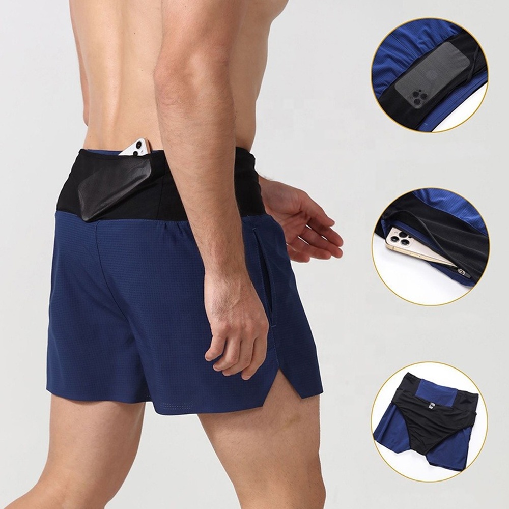 กางเกงวิ่งขาสั้น วิ่งเทรล 3" มีซัปใน มีกระเป๋าใส่ของที่รอบเอวในตัว โลโก้เรืองแสง (F27)