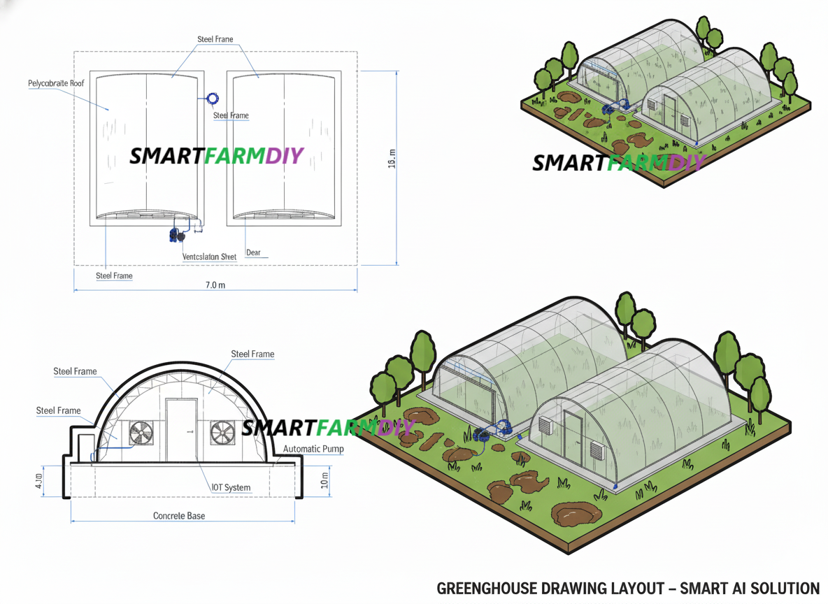 รับออกแบบผังฟาร์มโรงเรือนปลูกพืช แบบ City Future Farming (AI Generative Farming#11)