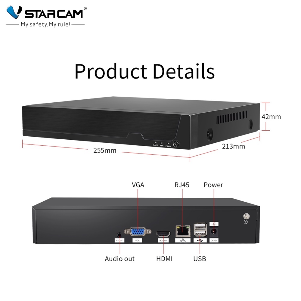 Vstarcam VStarcam กล่องบันทึก NVR NVR3208L 8ch รองรับกล้องได้สูงสุด8ตัว รับHDDได้สูงสุด10TB ดำ