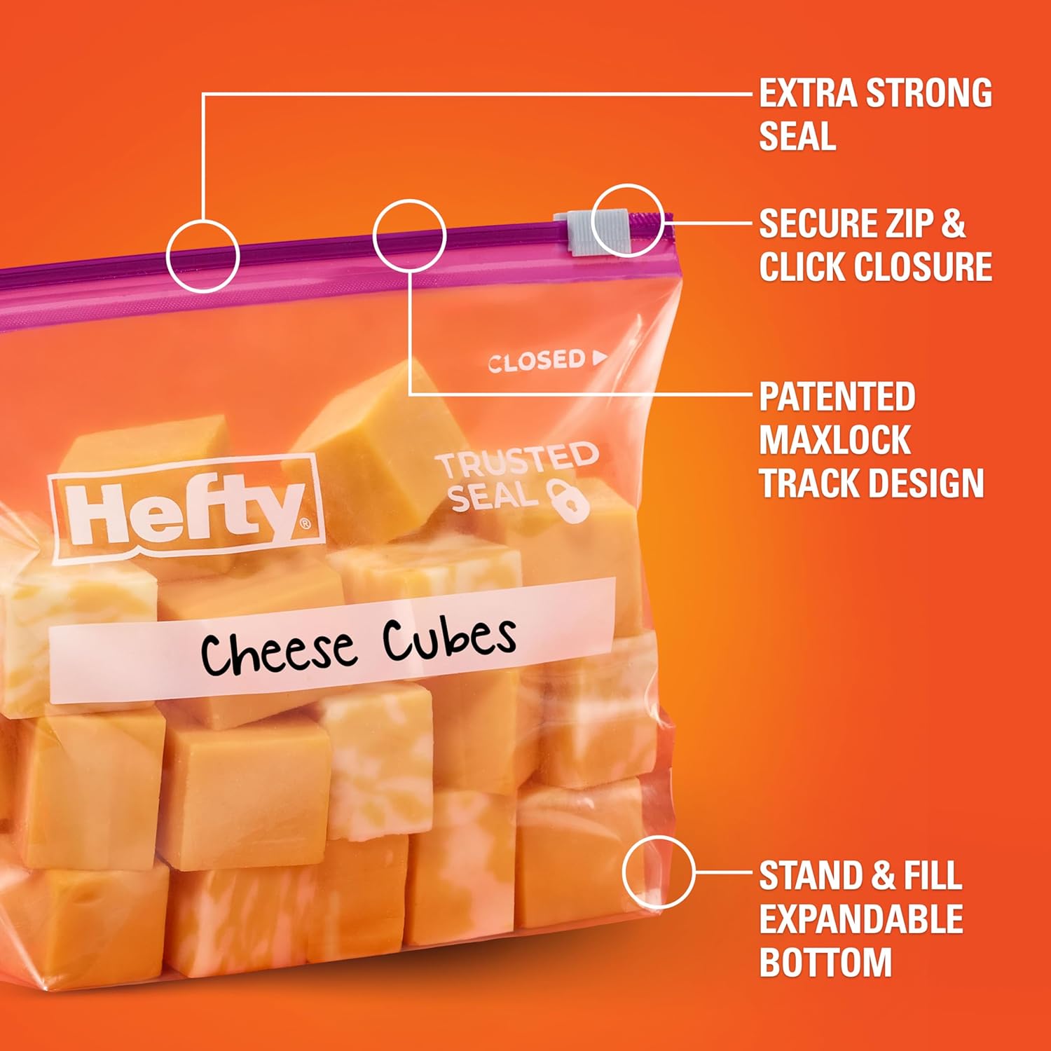 Hefty® Storage Slider Quart 20, 40, 50, 75 Bags ถุงเก็บอาหาร ถุงอเนกประสงค์