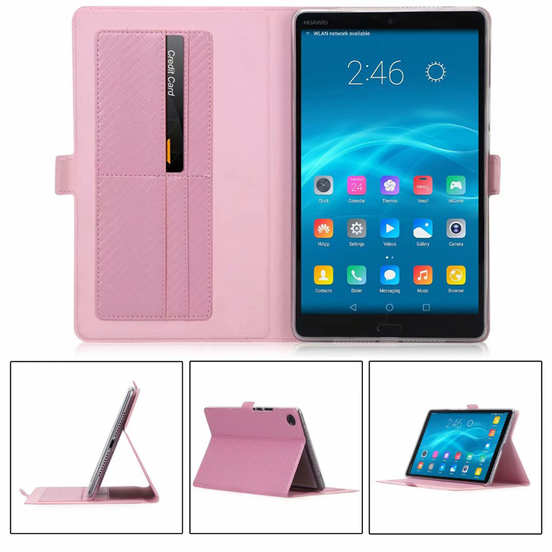 Case Huawei MediaPad M5 (8.4 นิ้ว) #เคสฝาพับลาย Carbon Fiber Texture Magnetic Leather Shell มีช่องใส่การ์ด
